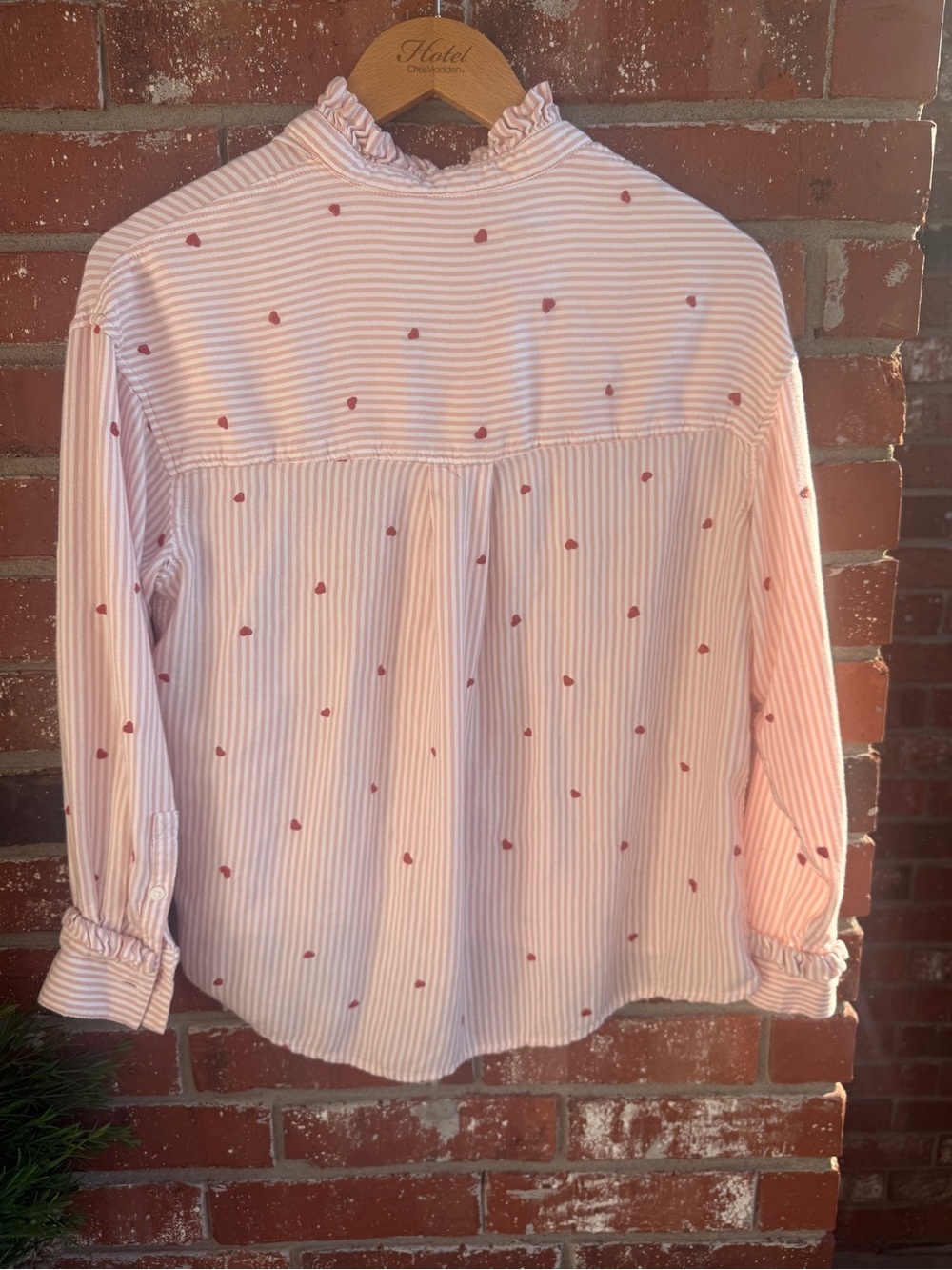 Time and Tru Pink and White Striped Blouse with Red Hearts ❤️ - Picture 2 of 9